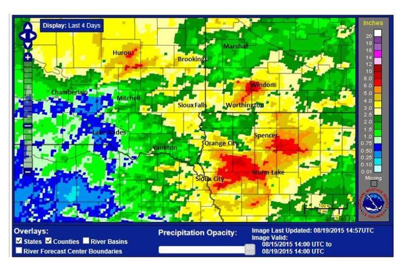 Total Rainfall Amounts since Sunday